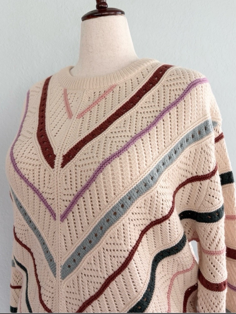 Marine Layer Brooke Chevron Stripe Open Stitch Sweater XL - Picture 10 of 16